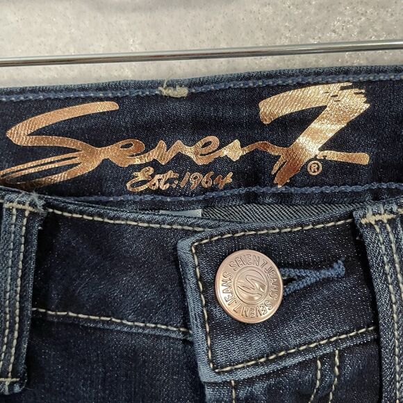 Seven7 Fashion Jeans Size 6 Blue Dark Wash Denim Stretch Straight Crop Raw Hem - Picture 6 of 11